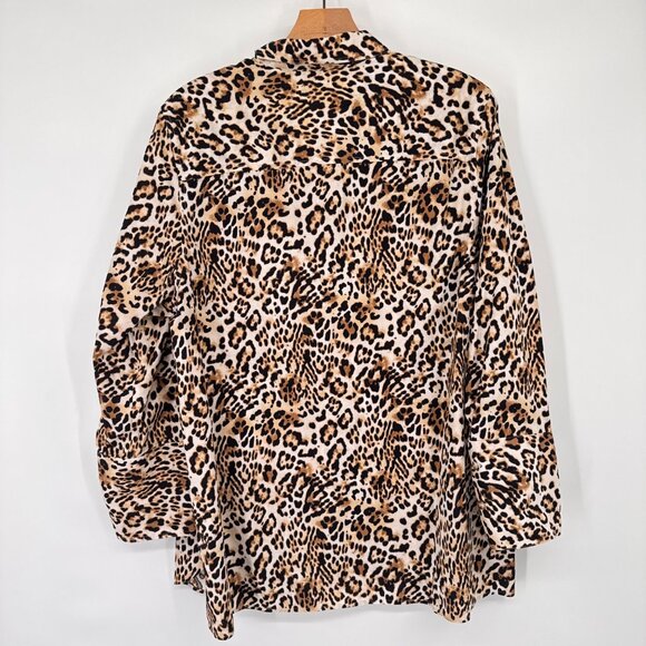 Chicos 2 Leopard Button-Up Shirt tunic Womens Size XL No-Iron Cotton stretch - Picture 13 of 14